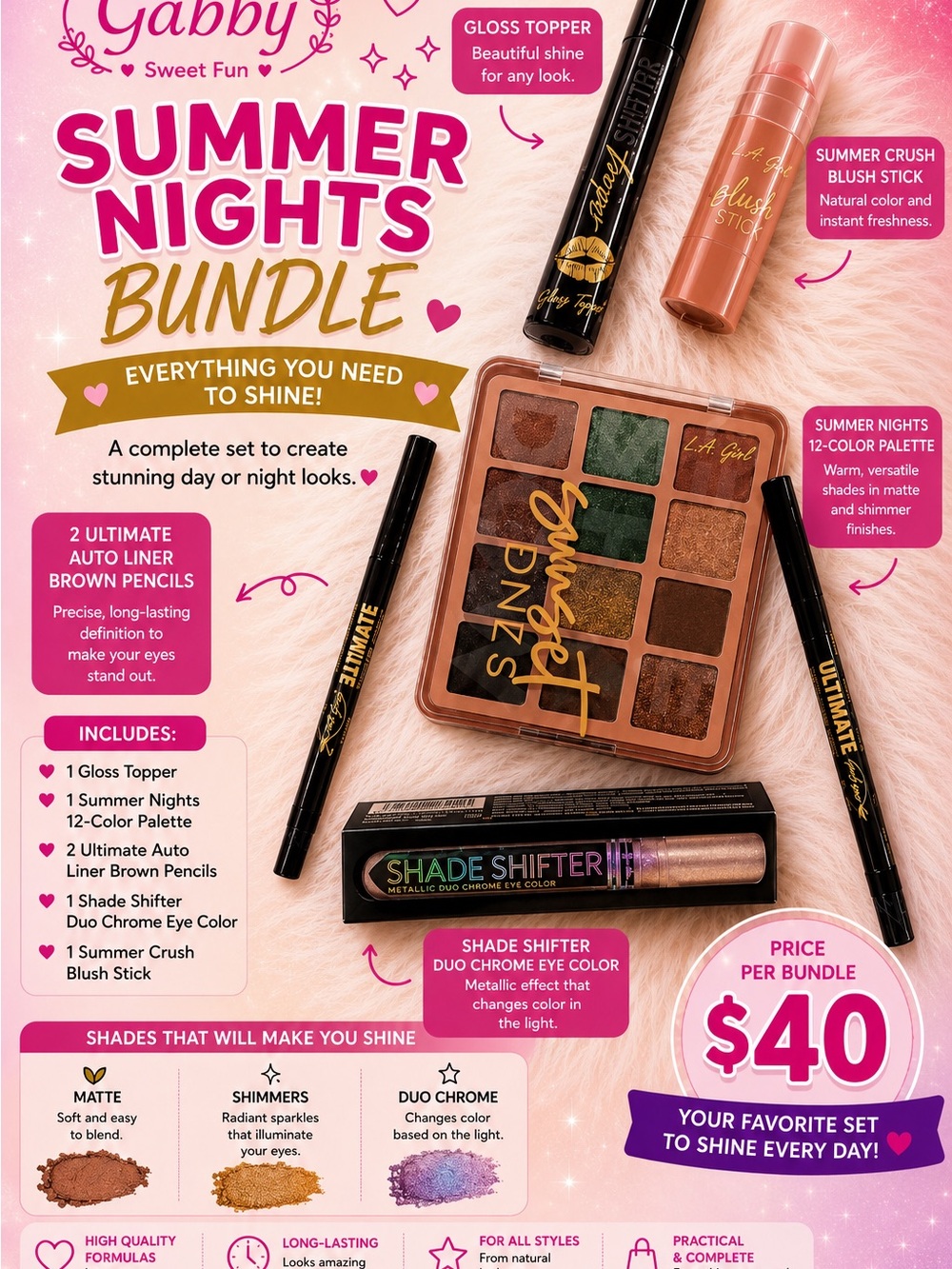 Gabby Summer Nights Bronzer & Contour Palette Bundle - Warm Brown